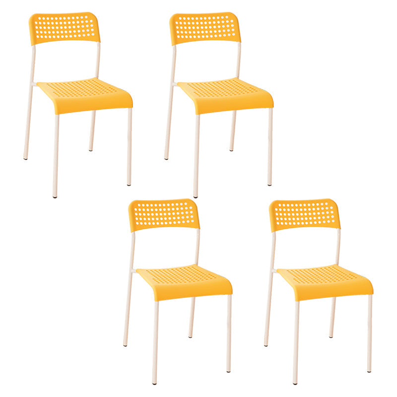 Contemporary Metal Dining Room Chairs Plastic Open Back Dining Side Armless Chair White-Yellow 4 Piece Set Clearhalo ' kitchen&dining_furn' 'Dining Chairs' 'Dining Tables & Seating' 'dining_chair' 'furn' 'furn_dining_chair' 'Furniture' 'furniture_dining_chair' 'Kitchen & Dining Furniture' 'kitchen' 3853145