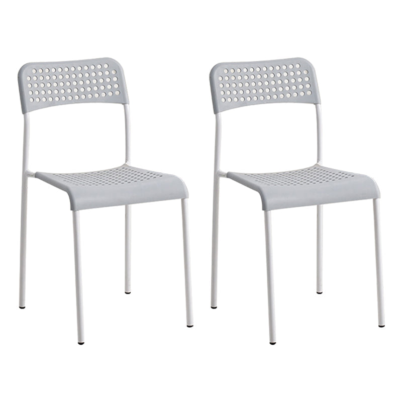 Contemporary Metal Dining Room Chairs Plastic Open Back Dining Side Armless Chair Gray-White 2 Piece Set Clearhalo ' kitchen&dining_furn' 'Dining Chairs' 'Dining Tables & Seating' 'dining_chair' 'furn' 'furn_dining_chair' 'Furniture' 'furniture_dining_chair' 'Kitchen & Dining Furniture' 'kitchen' 3853148