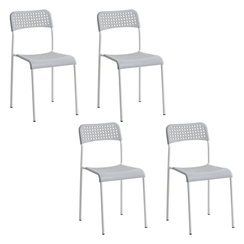 Contemporary Metal Dining Room Chairs Plastic Open Back Dining Side Armless Chair Gray-White 4 Piece Set Clearhalo ' kitchen&dining_furn' 'Dining Chairs' 'Dining Tables & Seating' 'dining_chair' 'furn' 'furn_dining_chair' 'Furniture' 'furniture_dining_chair' 'Kitchen & Dining Furniture' 'kitchen' 3853149