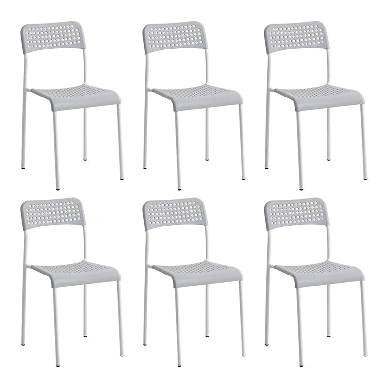 Contemporary Metal Dining Room Chairs Plastic Open Back Dining Side Armless Chair Gray-White 6 Piece Set Clearhalo ' kitchen&dining_furn' 'Dining Chairs' 'Dining Tables & Seating' 'dining_chair' 'furn' 'furn_dining_chair' 'Furniture' 'furniture_dining_chair' 'Kitchen & Dining Furniture' 'kitchen' 3853150