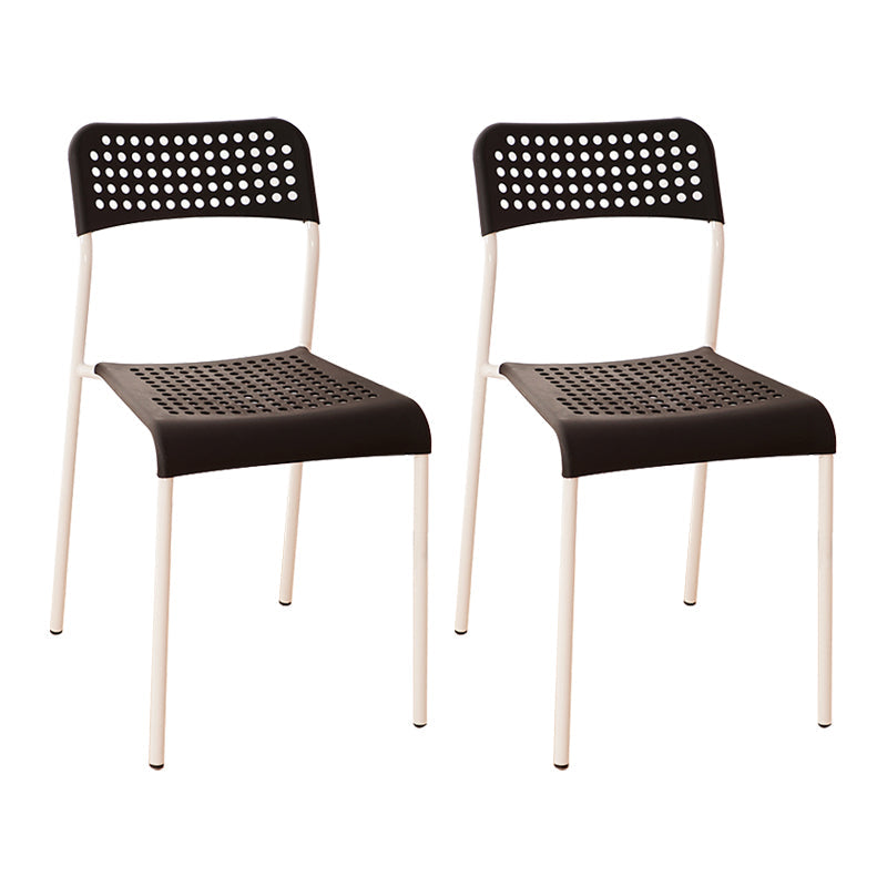 Contemporary Metal Dining Room Chairs Plastic Open Back Dining Side Armless Chair White-Black 2 Piece Set Clearhalo ' kitchen&dining_furn' 'Dining Chairs' 'Dining Tables & Seating' 'dining_chair' 'furn' 'furn_dining_chair' 'Furniture' 'furniture_dining_chair' 'Kitchen & Dining Furniture' 'kitchen' 3853151
