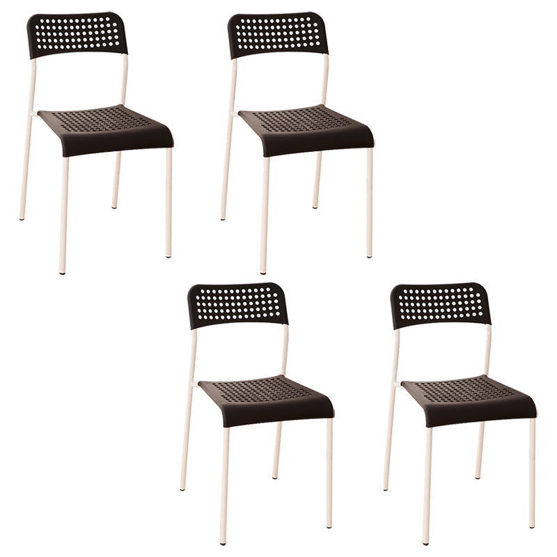 Contemporary Metal Dining Room Chairs Plastic Open Back Dining Side Armless Chair White-Black 4 Piece Set Clearhalo ' kitchen&dining_furn' 'Dining Chairs' 'Dining Tables & Seating' 'dining_chair' 'furn' 'furn_dining_chair' 'Furniture' 'furniture_dining_chair' 'Kitchen & Dining Furniture' 'kitchen' 3853152