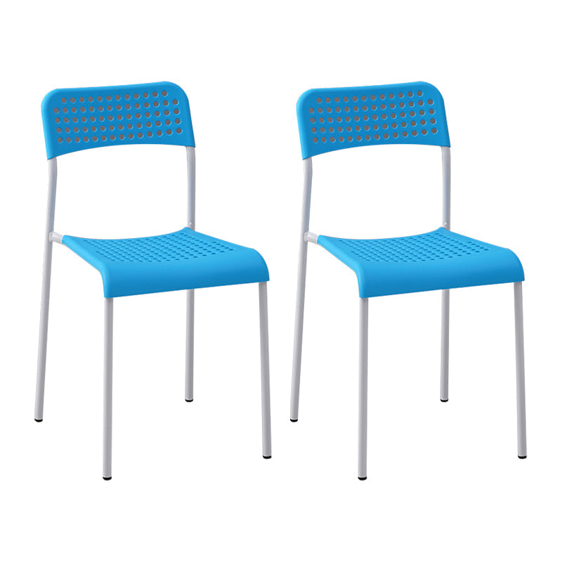 Contemporary Metal Dining Room Chairs Plastic Open Back Dining Side Armless Chair Sky Blue-White 2 Piece Set Clearhalo ' kitchen&dining_furn' 'Dining Chairs' 'Dining Tables & Seating' 'dining_chair' 'furn' 'furn_dining_chair' 'Furniture' 'furniture_dining_chair' 'Kitchen & Dining Furniture' 'kitchen' 3853154