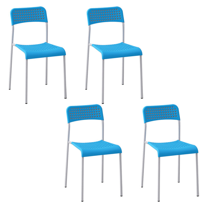 Contemporary Metal Dining Room Chairs Plastic Open Back Dining Side Armless Chair Sky Blue-White 4 Piece Set Clearhalo ' kitchen&dining_furn' 'Dining Chairs' 'Dining Tables & Seating' 'dining_chair' 'furn' 'furn_dining_chair' 'Furniture' 'furniture_dining_chair' 'Kitchen & Dining Furniture' 'kitchen' 3853155