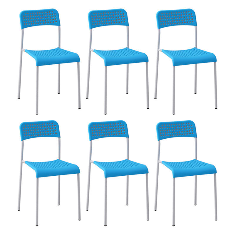 Contemporary Metal Dining Room Chairs Plastic Open Back Dining Side Armless Chair Sky Blue-White 6 Piece Set Clearhalo ' kitchen&dining_furn' 'Dining Chairs' 'Dining Tables & Seating' 'dining_chair' 'furn' 'furn_dining_chair' 'Furniture' 'furniture_dining_chair' 'Kitchen & Dining Furniture' 'kitchen' 3853156