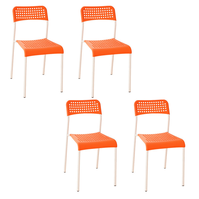 Contemporary Metal Dining Room Chairs Plastic Open Back Dining Side Armless Chair White-Saffron 4 Piece Set Clearhalo ' kitchen&dining_furn' 'Dining Chairs' 'Dining Tables & Seating' 'dining_chair' 'furn' 'furn_dining_chair' 'Furniture' 'furniture_dining_chair' 'Kitchen & Dining Furniture' 'kitchen' 3853158