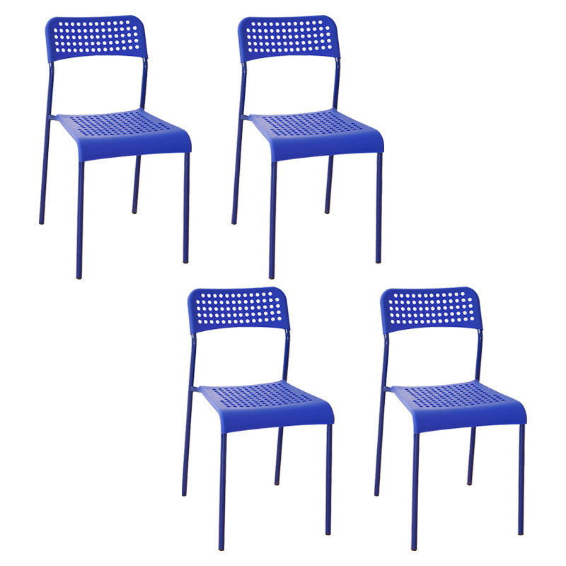 Contemporary Metal Dining Room Chairs Plastic Open Back Dining Side Armless Chair Blue 4 Piece Set Clearhalo ' kitchen&dining_furn' 'Dining Chairs' 'Dining Tables & Seating' 'dining_chair' 'furn' 'furn_dining_chair' 'Furniture' 'furniture_dining_chair' 'Kitchen & Dining Furniture' 'kitchen' 3853161