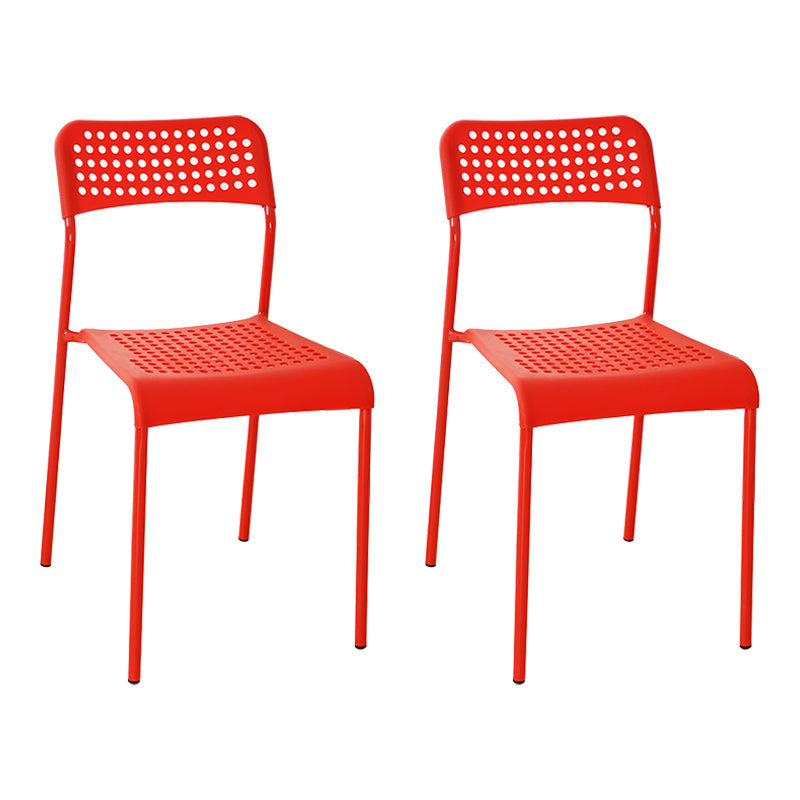 Contemporary Metal Dining Room Chairs Plastic Open Back Dining Side Armless Chair Red 2 Piece Set Clearhalo ' kitchen&dining_furn' 'Dining Chairs' 'Dining Tables & Seating' 'dining_chair' 'furn' 'furn_dining_chair' 'Furniture' 'furniture_dining_chair' 'Kitchen & Dining Furniture' 'kitchen' 3853163