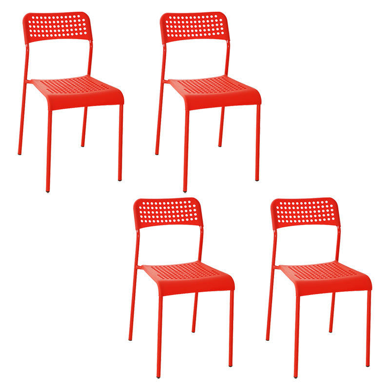 Contemporary Metal Dining Room Chairs Plastic Open Back Dining Side Armless Chair Red 4 Piece Set Clearhalo ' kitchen&dining_furn' 'Dining Chairs' 'Dining Tables & Seating' 'dining_chair' 'furn' 'furn_dining_chair' 'Furniture' 'furniture_dining_chair' 'Kitchen & Dining Furniture' 'kitchen' 3853164