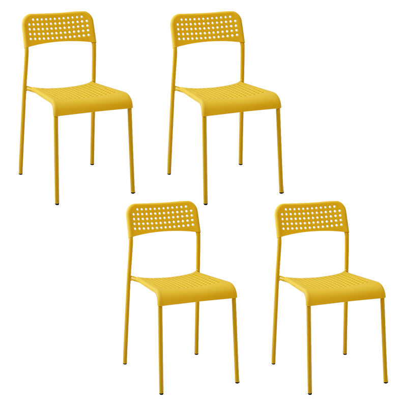 Contemporary Metal Dining Room Chairs Plastic Open Back Dining Side Armless Chair Yellow 4 Piece Set Clearhalo ' kitchen&dining_furn' 'Dining Chairs' 'Dining Tables & Seating' 'dining_chair' 'furn' 'furn_dining_chair' 'Furniture' 'furniture_dining_chair' 'Kitchen & Dining Furniture' 'kitchen' 3853167