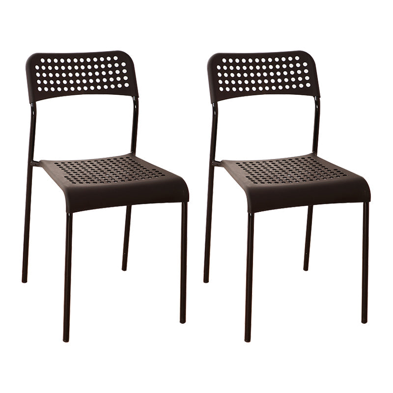 Contemporary Metal Dining Room Chairs Plastic Open Back Dining Side Armless Chair Black 2 Piece Set Clearhalo ' kitchen&dining_furn' 'Dining Chairs' 'Dining Tables & Seating' 'dining_chair' 'furn' 'furn_dining_chair' 'Furniture' 'furniture_dining_chair' 'Kitchen & Dining Furniture' 'kitchen' 3853169