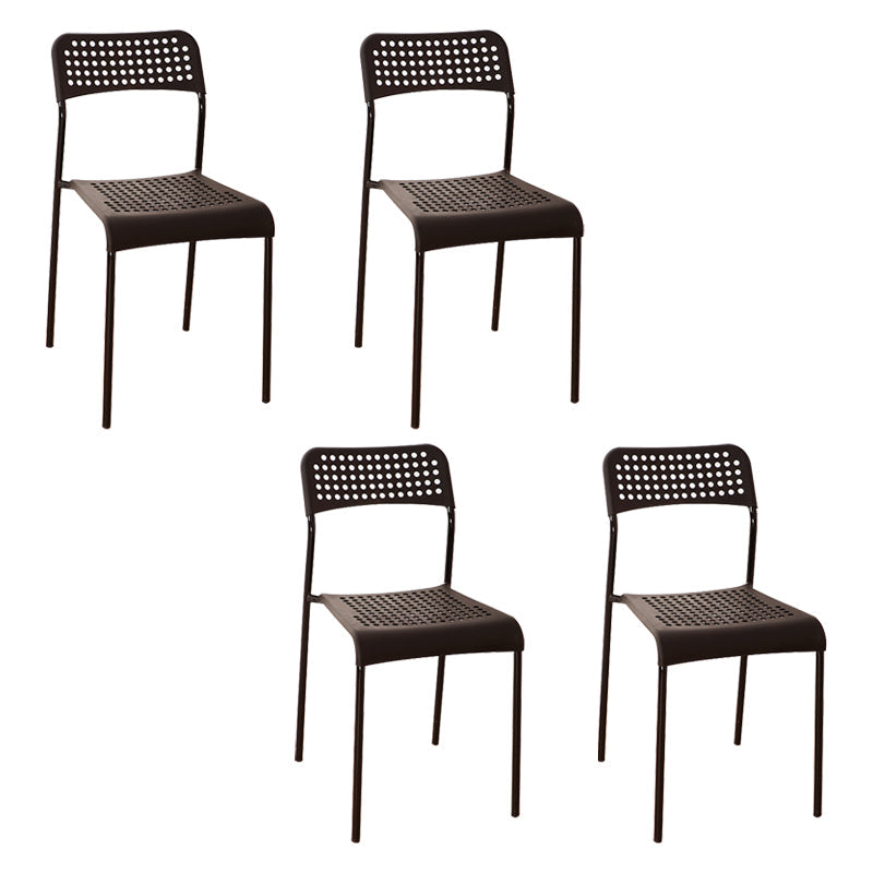 Contemporary Metal Dining Room Chairs Plastic Open Back Dining Side Armless Chair Black 4 Piece Set Clearhalo ' kitchen&dining_furn' 'Dining Chairs' 'Dining Tables & Seating' 'dining_chair' 'furn' 'furn_dining_chair' 'Furniture' 'furniture_dining_chair' 'Kitchen & Dining Furniture' 'kitchen' 3853170