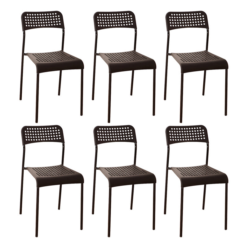 Contemporary Metal Dining Room Chairs Plastic Open Back Dining Side Armless Chair Black 6 Piece Set Clearhalo ' kitchen&dining_furn' 'Dining Chairs' 'Dining Tables & Seating' 'dining_chair' 'furn' 'furn_dining_chair' 'Furniture' 'furniture_dining_chair' 'Kitchen & Dining Furniture' 'kitchen' 3853171