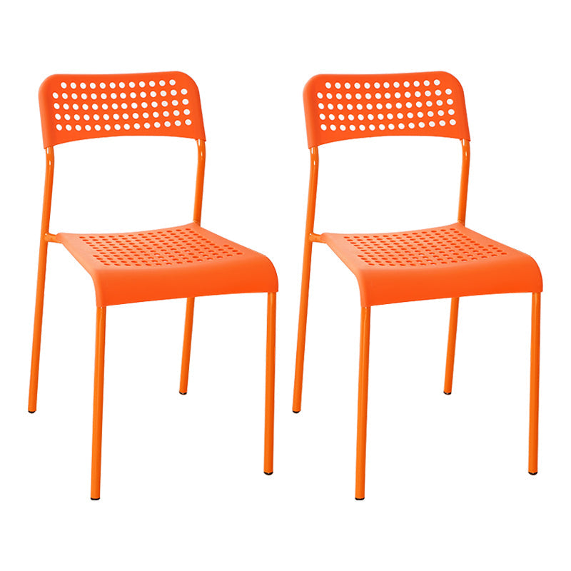 Contemporary Metal Dining Room Chairs Plastic Open Back Dining Side Armless Chair Orange 2 Piece Set Clearhalo ' kitchen&dining_furn' 'Dining Chairs' 'Dining Tables & Seating' 'dining_chair' 'furn' 'furn_dining_chair' 'Furniture' 'furniture_dining_chair' 'Kitchen & Dining Furniture' 'kitchen' 3853172