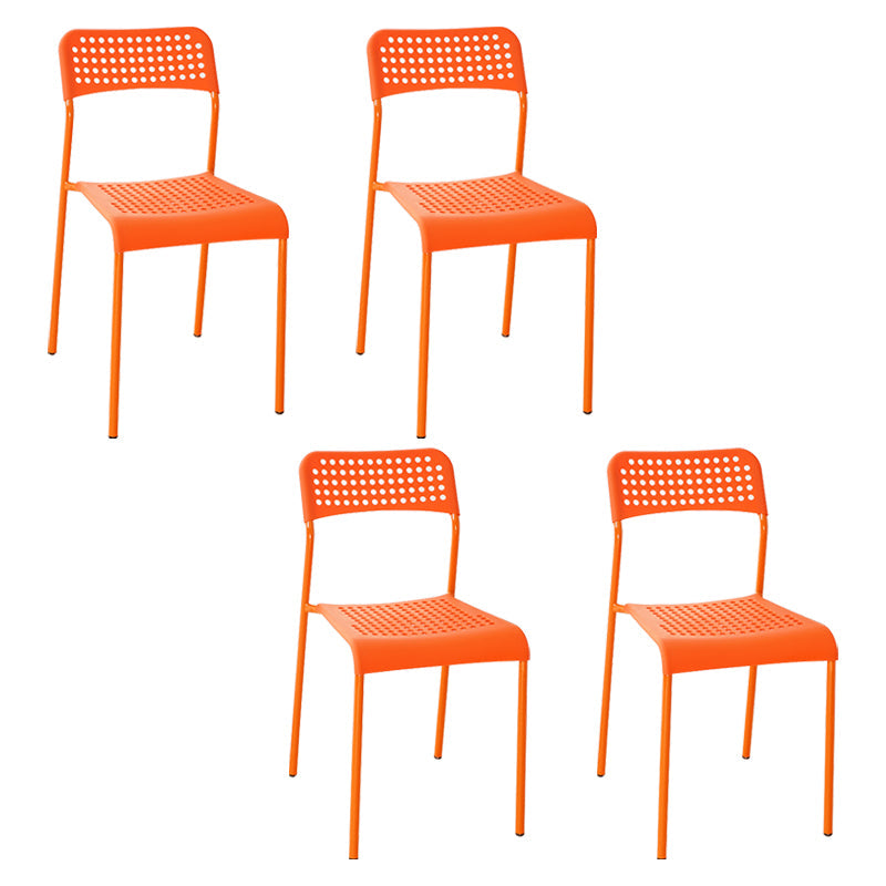 Contemporary Metal Dining Room Chairs Plastic Open Back Dining Side Armless Chair Orange 4 Piece Set Clearhalo ' kitchen&dining_furn' 'Dining Chairs' 'Dining Tables & Seating' 'dining_chair' 'furn' 'furn_dining_chair' 'Furniture' 'furniture_dining_chair' 'Kitchen & Dining Furniture' 'kitchen' 3853173