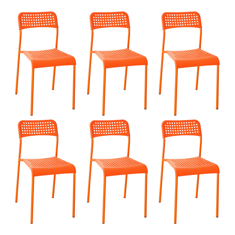 Contemporary Metal Dining Room Chairs Plastic Open Back Dining Side Armless Chair Orange 6 Piece Set Clearhalo ' kitchen&dining_furn' 'Dining Chairs' 'Dining Tables & Seating' 'dining_chair' 'furn' 'furn_dining_chair' 'Furniture' 'furniture_dining_chair' 'Kitchen & Dining Furniture' 'kitchen' 3853174