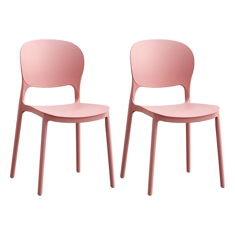 Contemporary Plastic Side Chair Home Armless Stacking Open Back Dining Side Chair Pink 2 Piece Set Clearhalo ' kitchen&dining_furn' 'Dining Chairs' 'Dining Tables & Seating' 'dining_chair' 'furn' 'furn_dining_chair' 'Furniture' 'furniture_dining_chair' 'Kitchen & Dining Furniture' 'kitchen' 3853309