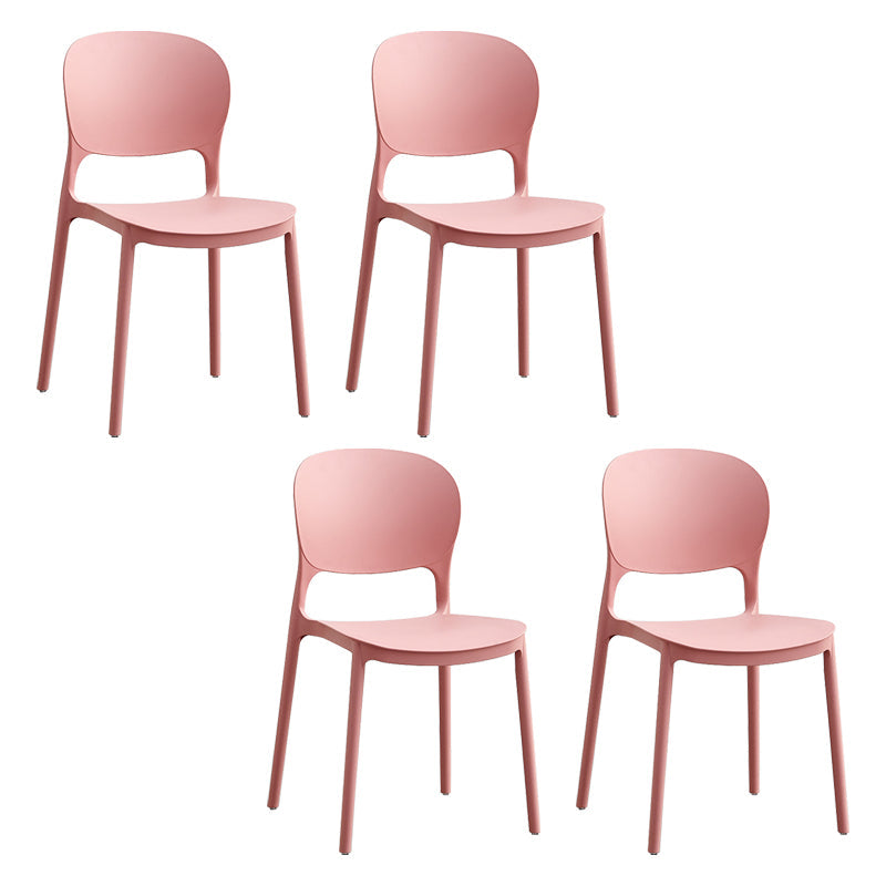 Contemporary Plastic Side Chair Home Armless Stacking Open Back Dining Side Chair Pink 4 Piece Set Clearhalo ' kitchen&dining_furn' 'Dining Chairs' 'Dining Tables & Seating' 'dining_chair' 'furn' 'furn_dining_chair' 'Furniture' 'furniture_dining_chair' 'Kitchen & Dining Furniture' 'kitchen' 3853310