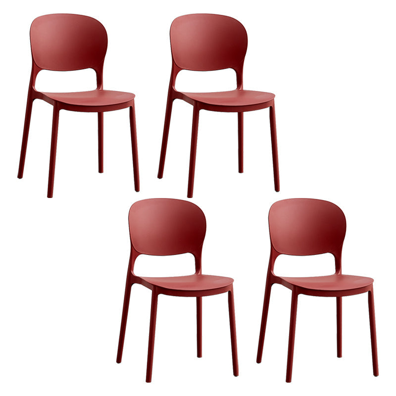 Contemporary Plastic Side Chair Home Armless Stacking Open Back Dining Side Chair Red 4 Piece Set Clearhalo ' kitchen&dining_furn' 'Dining Chairs' 'Dining Tables & Seating' 'dining_chair' 'furn' 'furn_dining_chair' 'Furniture' 'furniture_dining_chair' 'Kitchen & Dining Furniture' 'kitchen' 3853323