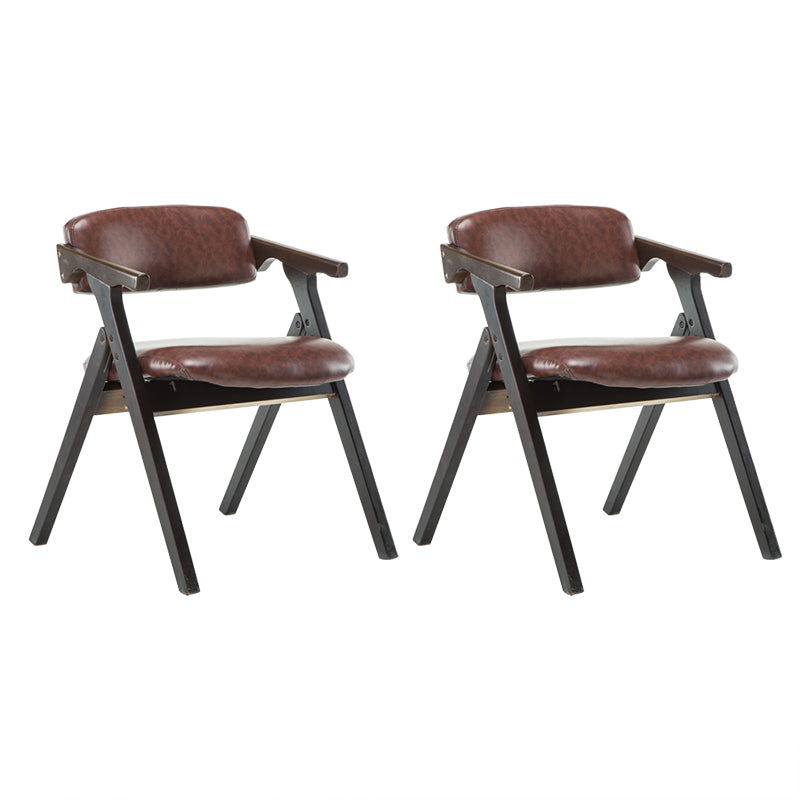 Open Back Dining Arm Chairs Foldable Upholstered Armchair with Wood Legs Brown 2 Piece Set Walnut Clearhalo ' kitchen&dining_furn' 'Dining Chairs' 'Dining Tables & Seating' 'dining_chair' 'furn' 'furn_dining_chair' 'Furniture' 'furniture_dining_chair' 'Kitchen & Dining Furniture' 'kitchen' 3853537
