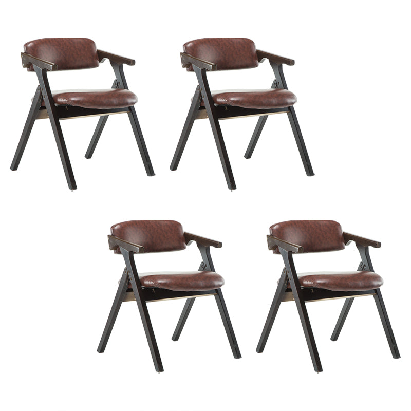 Open Back Dining Arm Chairs Foldable Upholstered Armchair with Wood Legs Brown 4 Piece Set Walnut Clearhalo ' kitchen&dining_furn' 'Dining Chairs' 'Dining Tables & Seating' 'dining_chair' 'furn' 'furn_dining_chair' 'Furniture' 'furniture_dining_chair' 'Kitchen & Dining Furniture' 'kitchen' 3853539