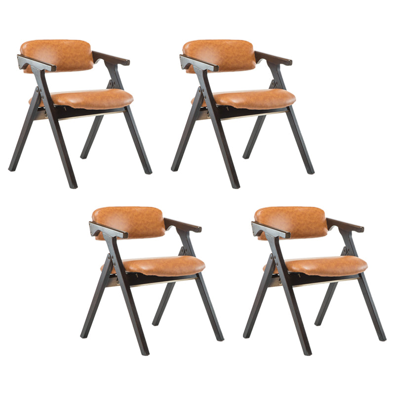 Open Back Dining Arm Chairs Foldable Upholstered Armchair with Wood Legs Yellow 4 Piece Set Walnut Clearhalo ' kitchen&dining_furn' 'Dining Chairs' 'Dining Tables & Seating' 'dining_chair' 'furn' 'furn_dining_chair' 'Furniture' 'furniture_dining_chair' 'Kitchen & Dining Furniture' 'kitchen' 3853550