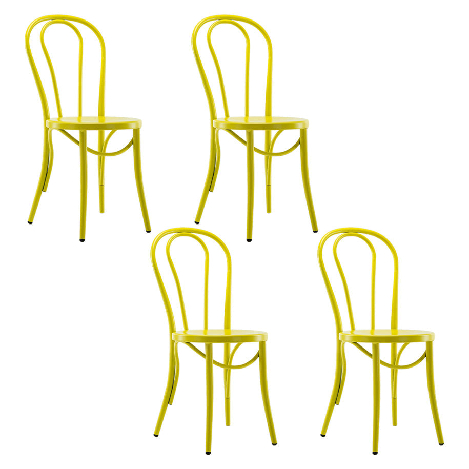 Contemporary Style Metal Dining Room Chairs Windsor Back Armless Chair for Kitchen Yellow 4 Piece Set Clearhalo ' kitchen&dining_furn' 'Dining Chairs' 'Dining Tables & Seating' 'dining_chair' 'furn' 'furn_dining_chair' 'Furniture' 'furniture_dining_chair' 'Kitchen & Dining Furniture' 'kitchen' 3853593