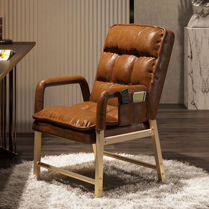 Contemporary Style Upholstered Side Chair Solid Back Arm Single Dining Chair for Home Use Brown Clearhalo ' kitchen&dining_furn' 'Dining Chairs' 'Dining Tables & Seating' 'dining_chair' 'furn' 'furn_dining_chair' 'Furniture' 'furniture_dining_chair' 'Kitchen & Dining Furniture' 'kitchen' 3853597