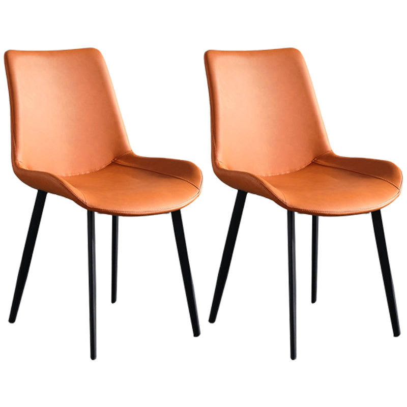 Contemporary Metal Dining Room Chairs Armless Upholstered Side Chairs (Set of 2) Orange Clearhalo ' kitchen&dining_furn' 'Dining Chairs' 'Dining Tables & Seating' 'dining_chair' 'furn' 'furn_dining_chair' 'Furniture' 'furniture_dining_chair' 'Kitchen & Dining Furniture' 'kitchen' 3853618