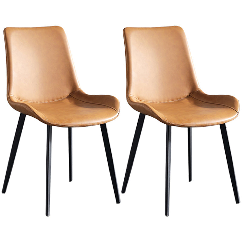 Contemporary Metal Dining Room Chairs Armless Upholstered Side Chairs (Set of 2) Brown Clearhalo ' kitchen&dining_furn' 'Dining Chairs' 'Dining Tables & Seating' 'dining_chair' 'furn' 'furn_dining_chair' 'Furniture' 'furniture_dining_chair' 'Kitchen & Dining Furniture' 'kitchen' 3853620