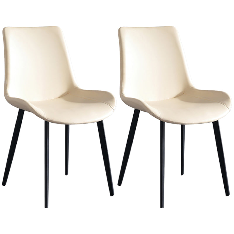 Contemporary Metal Dining Room Chairs Armless Upholstered Side Chairs (Set of 2) Off-White Clearhalo ' kitchen&dining_furn' 'Dining Chairs' 'Dining Tables & Seating' 'dining_chair' 'furn' 'furn_dining_chair' 'Furniture' 'furniture_dining_chair' 'Kitchen & Dining Furniture' 'kitchen' 3853634