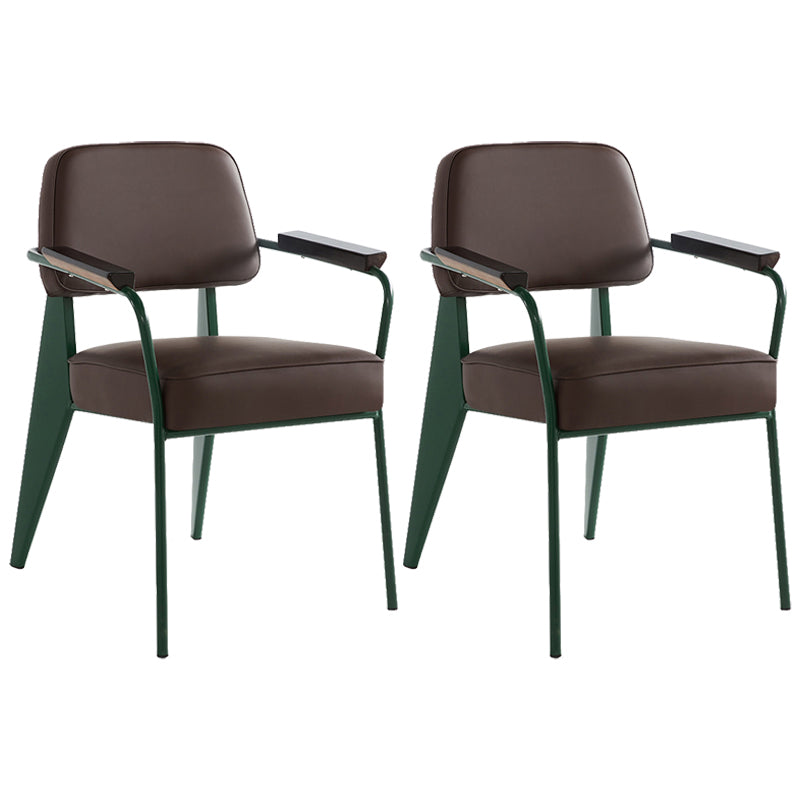 Industrial Style Dining Arm Chair Upholstered Open Back Armchairs with Metal Legs Dark Brown Green Set of 2 Clearhalo ' kitchen&dining_furn' 'Dining Chairs' 'Dining Tables & Seating' 'dining_chair' 'Furniture' 'furniture_dining_chair' 'Kitchen & Dining Furniture' 'kitchen' 3853636