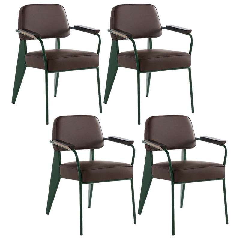 Industrial Style Dining Arm Chair Upholstered Open Back Armchairs with Metal Legs Dark Brown Green Set of 4 Clearhalo ' kitchen&dining_furn' 'Dining Chairs' 'Dining Tables & Seating' 'dining_chair' 'Furniture' 'furniture_dining_chair' 'Kitchen & Dining Furniture' 'kitchen' 3853637