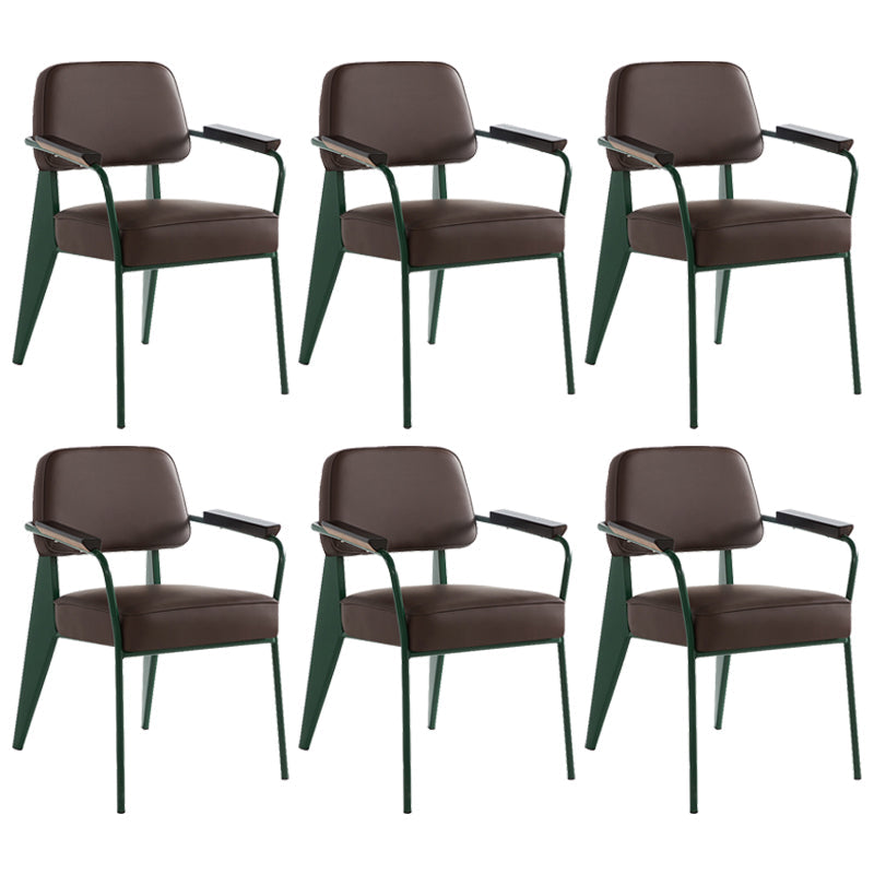 Industrial Style Dining Arm Chair Upholstered Open Back Armchairs with Metal Legs Dark Brown Green Set of 6 Clearhalo ' kitchen&dining_furn' 'Dining Chairs' 'Dining Tables & Seating' 'dining_chair' 'Furniture' 'furniture_dining_chair' 'Kitchen & Dining Furniture' 'kitchen' 3853640