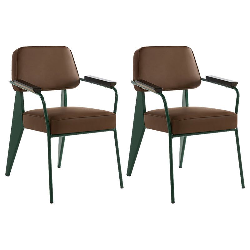 Industrial Style Dining Arm Chair Upholstered Open Back Armchairs with Metal Legs Coffee Green Set of 2 Clearhalo ' kitchen&dining_furn' 'Dining Chairs' 'Dining Tables & Seating' 'dining_chair' 'Furniture' 'furniture_dining_chair' 'Kitchen & Dining Furniture' 'kitchen' 3853642