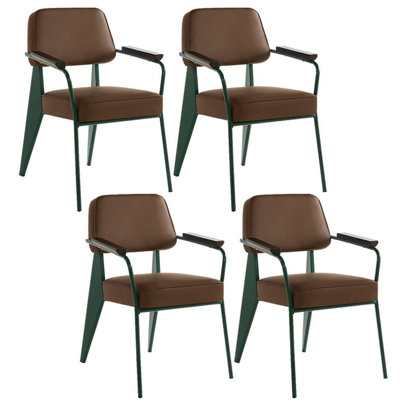 Industrial Style Dining Arm Chair Upholstered Open Back Armchairs with Metal Legs Coffee Green Set of 4 Clearhalo ' kitchen&dining_furn' 'Dining Chairs' 'Dining Tables & Seating' 'dining_chair' 'Furniture' 'furniture_dining_chair' 'Kitchen & Dining Furniture' 'kitchen' 3853643