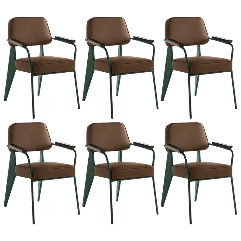 Industrial Style Dining Arm Chair Upholstered Open Back Armchairs with Metal Legs Coffee Green Set of 6 Clearhalo ' kitchen&dining_furn' 'Dining Chairs' 'Dining Tables & Seating' 'dining_chair' 'Furniture' 'furniture_dining_chair' 'Kitchen & Dining Furniture' 'kitchen' 3853645