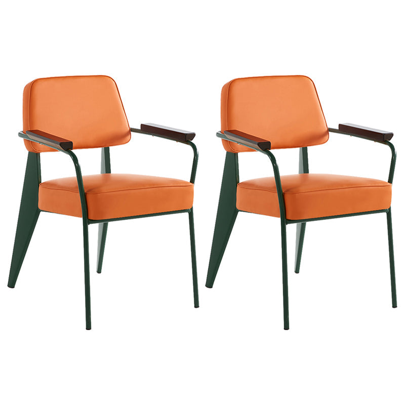 Industrial Style Dining Arm Chair Upholstered Open Back Armchairs with Metal Legs Orange Green Set of 2 Clearhalo ' kitchen&dining_furn' 'Dining Chairs' 'Dining Tables & Seating' 'dining_chair' 'Furniture' 'furniture_dining_chair' 'Kitchen & Dining Furniture' 'kitchen' 3853648