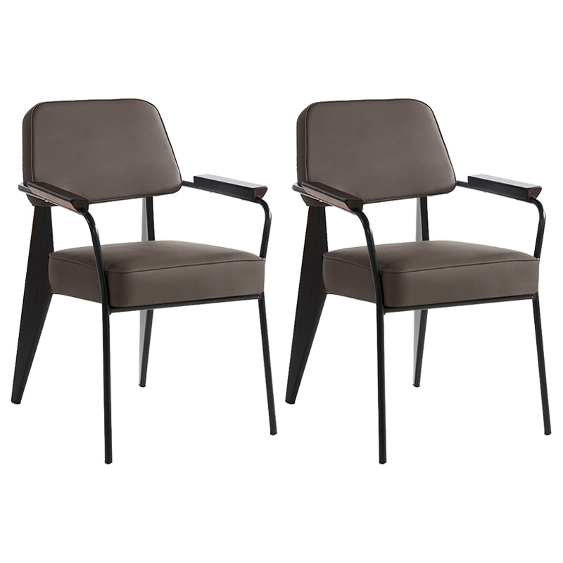 Industrial Style Dining Arm Chair Upholstered Open Back Armchairs with Metal Legs Grey Black Set of 2 Clearhalo ' kitchen&dining_furn' 'Dining Chairs' 'Dining Tables & Seating' 'dining_chair' 'Furniture' 'furniture_dining_chair' 'Kitchen & Dining Furniture' 'kitchen' 3853657
