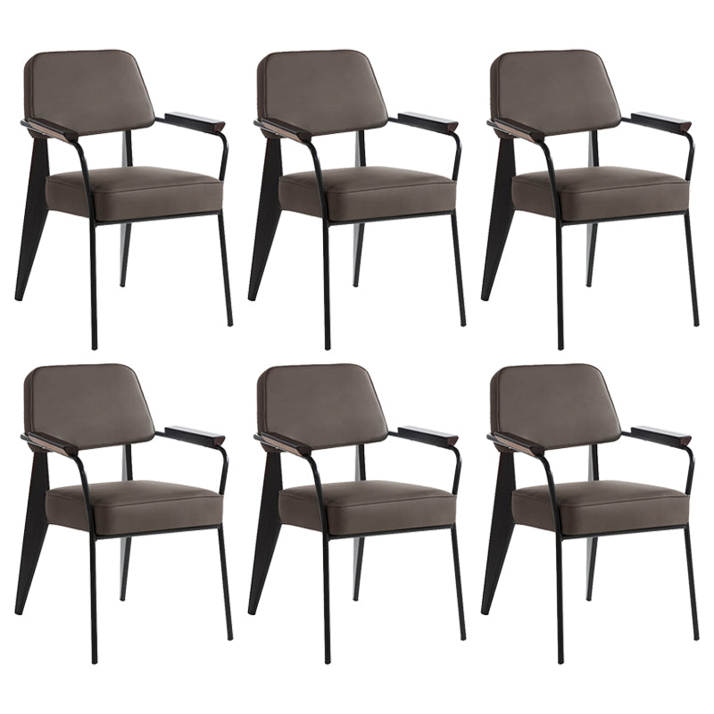 Industrial Style Dining Arm Chair Upholstered Open Back Armchairs with Metal Legs Grey Black Set of 6 Clearhalo ' kitchen&dining_furn' 'Dining Chairs' 'Dining Tables & Seating' 'dining_chair' 'Furniture' 'furniture_dining_chair' 'Kitchen & Dining Furniture' 'kitchen' 3853659