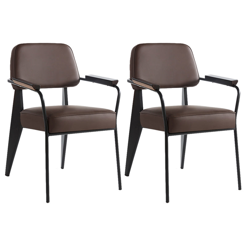 Industrial Style Dining Arm Chair Upholstered Open Back Armchairs with Metal Legs Dark Brown Black Set of 2 Clearhalo ' kitchen&dining_furn' 'Dining Chairs' 'Dining Tables & Seating' 'dining_chair' 'Furniture' 'furniture_dining_chair' 'Kitchen & Dining Furniture' 'kitchen' 3853660