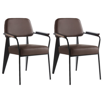 Industrial Style Dining Arm Chair Upholstered Open Back Armchairs with Metal Legs Dark Brown Black Set of 2 Clearhalo ' kitchen&dining_furn' 'Dining Chairs' 'Dining Tables & Seating' 'dining_chair' 'Furniture' 'furniture_dining_chair' 'Kitchen & Dining Furniture' 'kitchen' 3853660