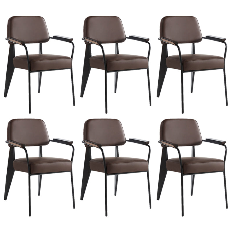 Industrial Style Dining Arm Chair Upholstered Open Back Armchairs with Metal Legs Dark Brown Black Set of 6 Clearhalo ' kitchen&dining_furn' 'Dining Chairs' 'Dining Tables & Seating' 'dining_chair' 'Furniture' 'furniture_dining_chair' 'Kitchen & Dining Furniture' 'kitchen' 3853662