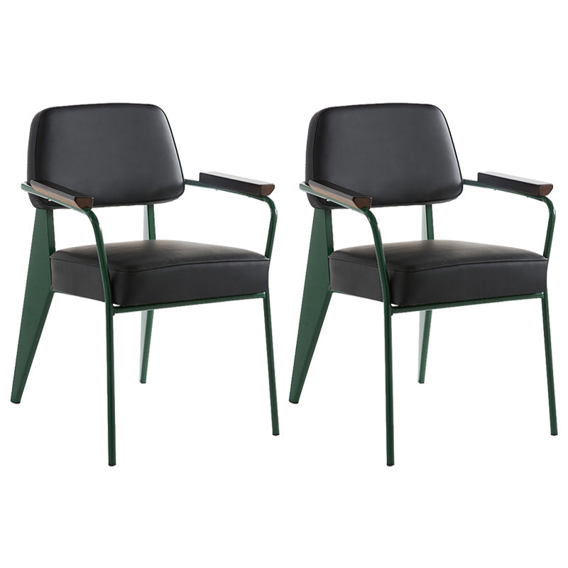 Industrial Style Dining Arm Chair Upholstered Open Back Armchairs with Metal Legs Black Green Set of 2 Clearhalo ' kitchen&dining_furn' 'Dining Chairs' 'Dining Tables & Seating' 'dining_chair' 'Furniture' 'furniture_dining_chair' 'Kitchen & Dining Furniture' 'kitchen' 3853663