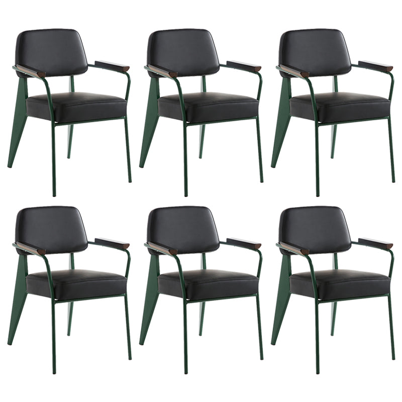 Industrial Style Dining Arm Chair Upholstered Open Back Armchairs with Metal Legs Black Green Set of 6 Clearhalo ' kitchen&dining_furn' 'Dining Chairs' 'Dining Tables & Seating' 'dining_chair' 'Furniture' 'furniture_dining_chair' 'Kitchen & Dining Furniture' 'kitchen' 3853665