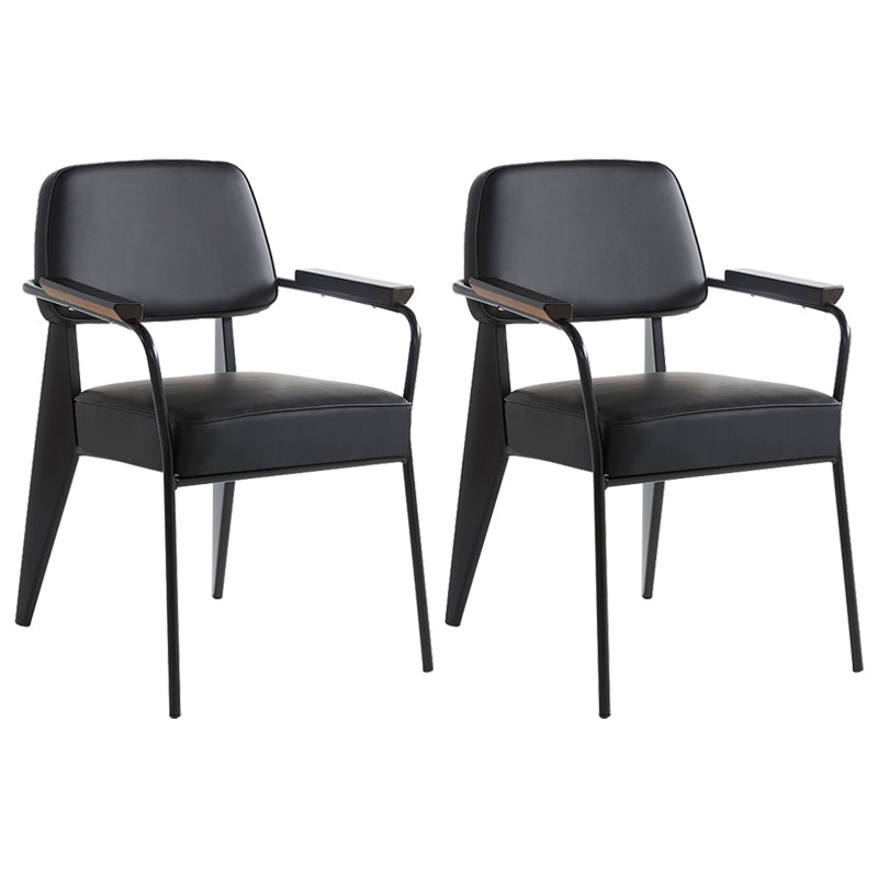 Industrial Style Dining Arm Chair Upholstered Open Back Armchairs with Metal Legs Black Black Set of 2 Clearhalo ' kitchen&dining_furn' 'Dining Chairs' 'Dining Tables & Seating' 'dining_chair' 'Furniture' 'furniture_dining_chair' 'Kitchen & Dining Furniture' 'kitchen' 3853666