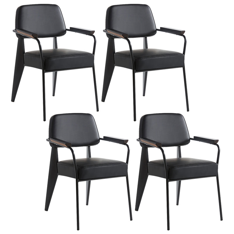 Industrial Style Dining Arm Chair Upholstered Open Back Armchairs with Metal Legs Black Black Set of 4 Clearhalo ' kitchen&dining_furn' 'Dining Chairs' 'Dining Tables & Seating' 'dining_chair' 'Furniture' 'furniture_dining_chair' 'Kitchen & Dining Furniture' 'kitchen' 3853667