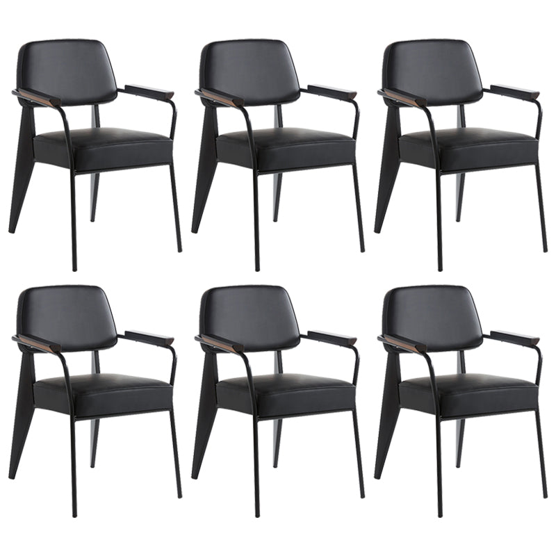 Industrial Style Dining Arm Chair Upholstered Open Back Armchairs with Metal Legs Black Black Set of 6 Clearhalo ' kitchen&dining_furn' 'Dining Chairs' 'Dining Tables & Seating' 'dining_chair' 'Furniture' 'furniture_dining_chair' 'Kitchen & Dining Furniture' 'kitchen' 3853668