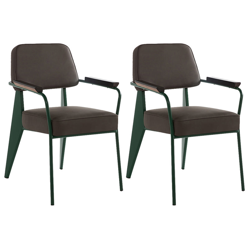 Industrial Style Dining Arm Chair Upholstered Open Back Armchairs with Metal Legs Grey Green Set of 2 Clearhalo ' kitchen&dining_furn' 'Dining Chairs' 'Dining Tables & Seating' 'dining_chair' 'Furniture' 'furniture_dining_chair' 'Kitchen & Dining Furniture' 'kitchen' 3853669