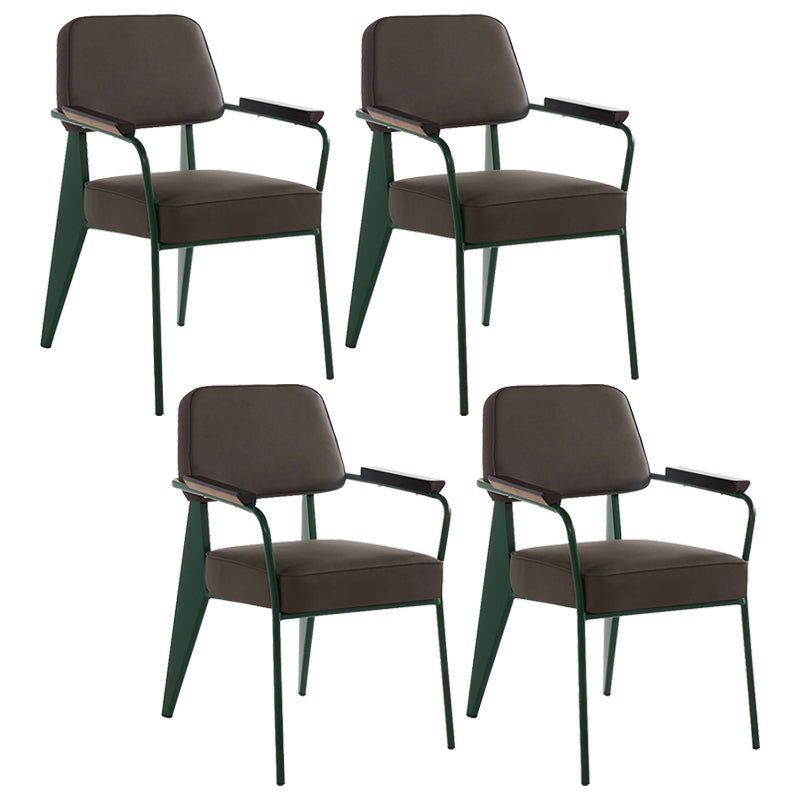 Industrial Style Dining Arm Chair Upholstered Open Back Armchairs with Metal Legs Grey Green Set of 4 Clearhalo ' kitchen&dining_furn' 'Dining Chairs' 'Dining Tables & Seating' 'dining_chair' 'Furniture' 'furniture_dining_chair' 'Kitchen & Dining Furniture' 'kitchen' 3853670